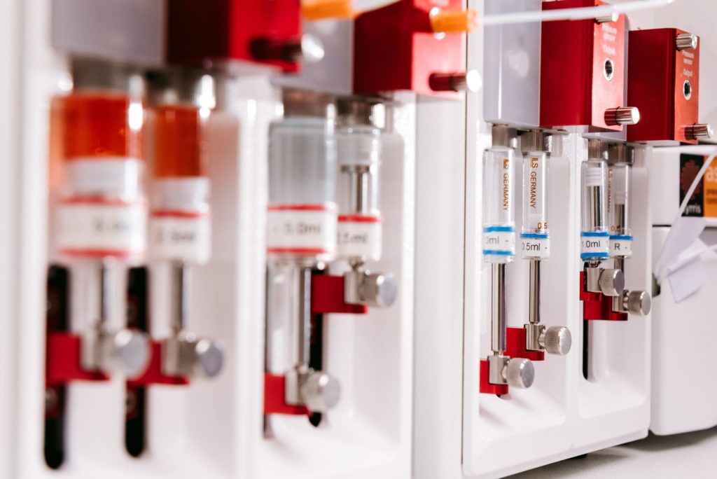 A photograph of Syrris Asia flow chemistry syringes